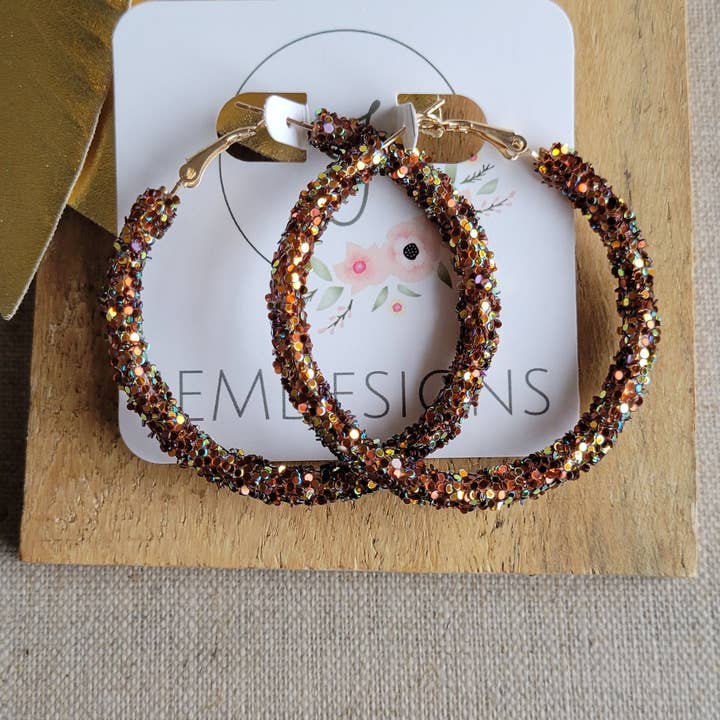 JEMdesigns - Wholesale Hoop Earrings - Glitter Hoop Earrings in brown