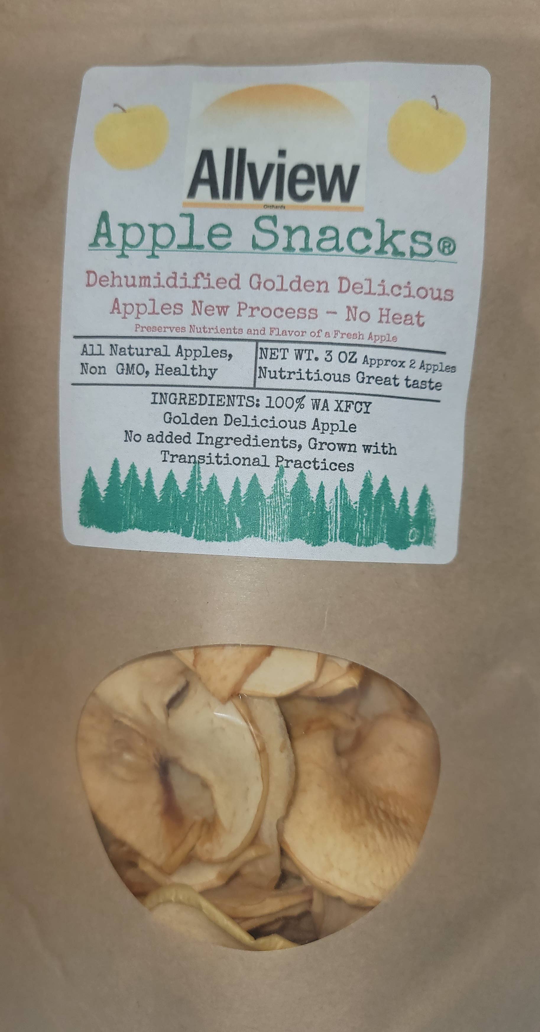 ALLVIEW ORCHARDS - Wholesale Dried/Dehydrated Fruit - ON SALE NOW -Golden Delicious Apple Snack Bag1