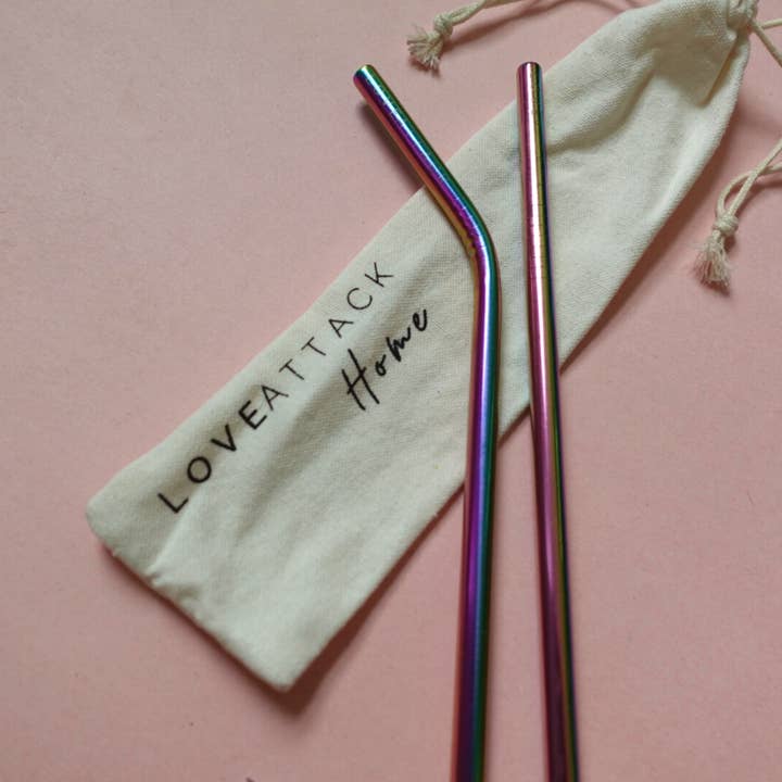 Love Attack - Wholesale Drinking Straw - 2pk Reusable Stainless Steel Drinking Straws - Colourful