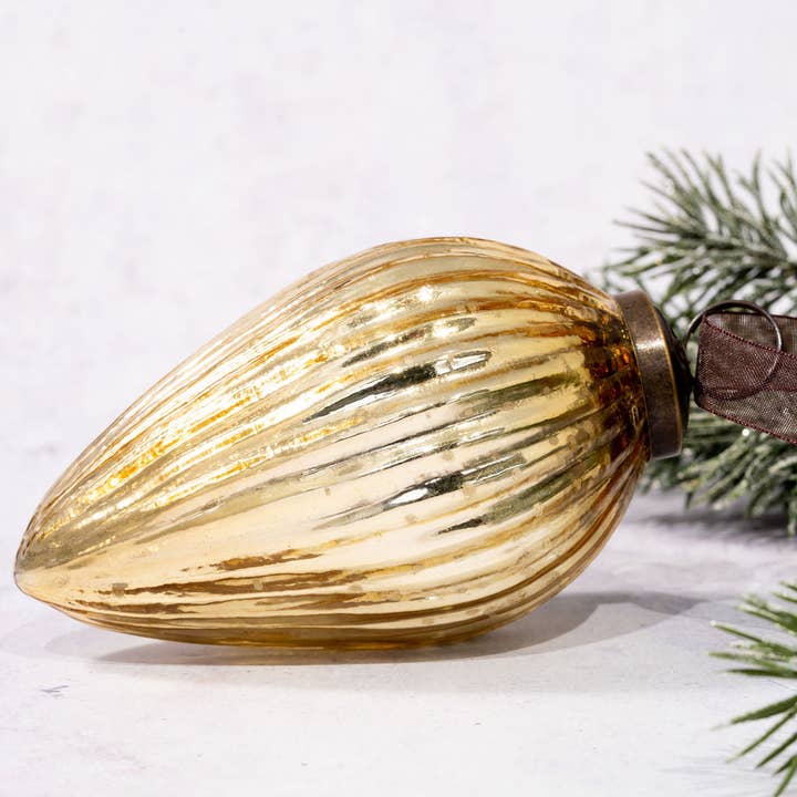 4" Extra Large Gold Glass Pinecone Christmas Tree Decoration for wholesale by Bollywood Christmas