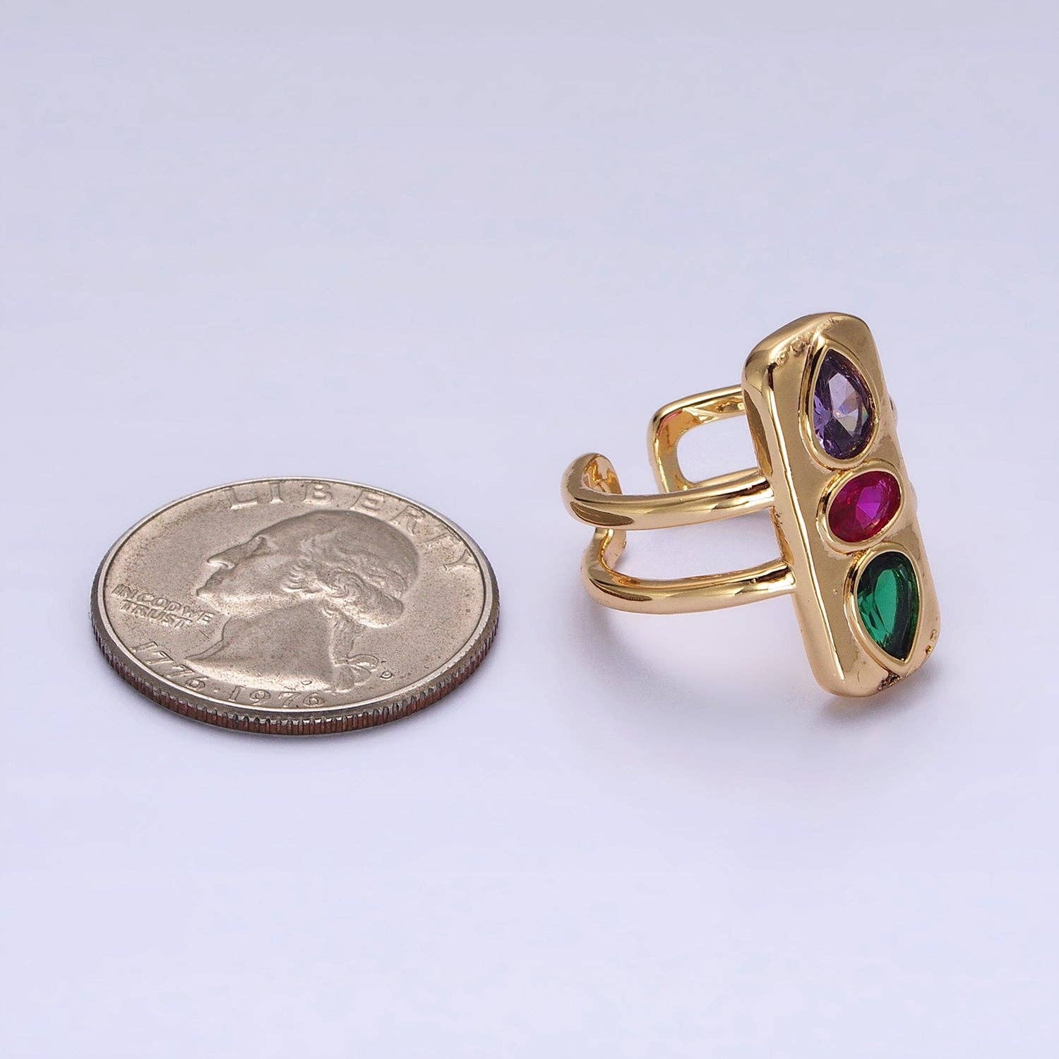 Wholesale Multicolor Cz Stone Geometric Ring in Gold Silver