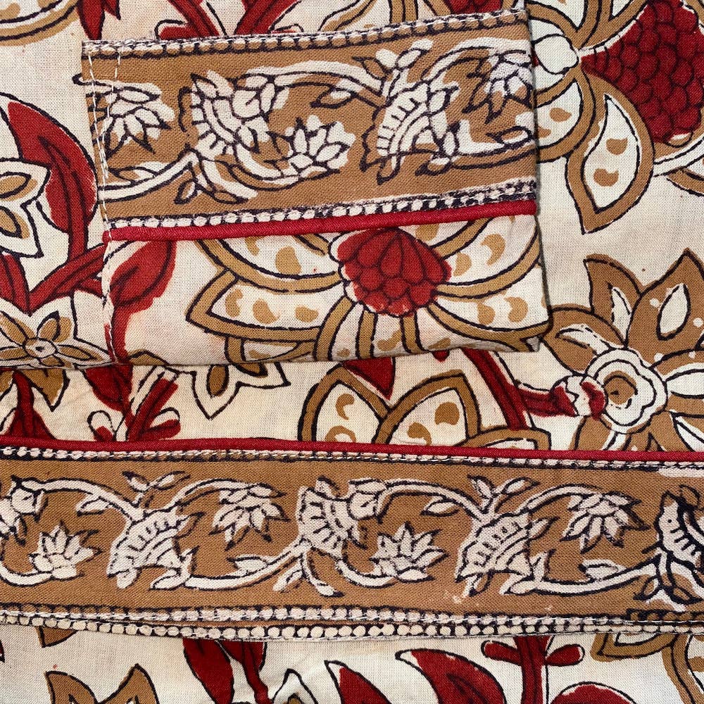 The Fox and The Mermaid - Wholesale Sleepwear Set - Women's - Naturally Dyed Women's Block Printed PJs- 3 Piece Set (Latte3