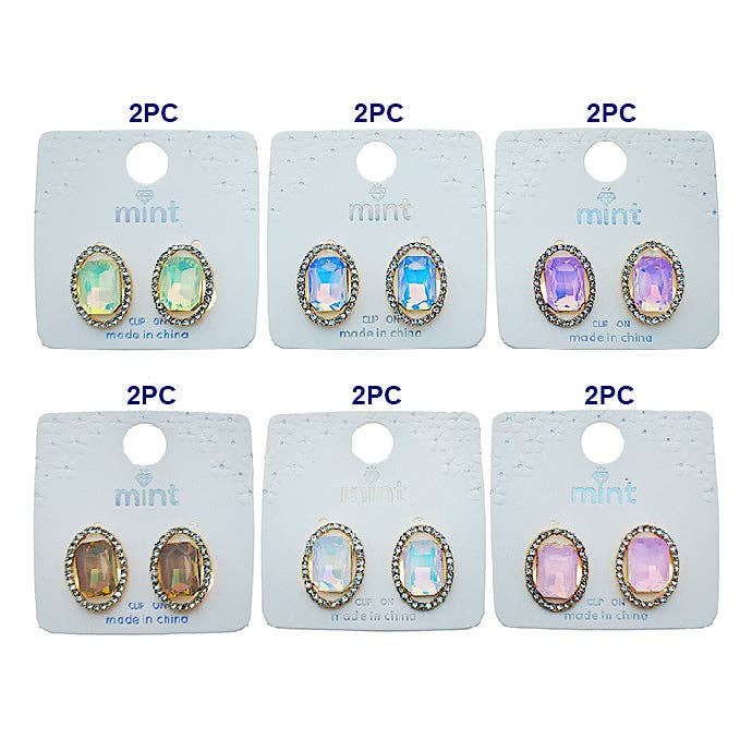 Atlas Fashion - Vente Boucles d'oreilles à clip - Boucles d'oreilles halo en cristal pastel à clipser1