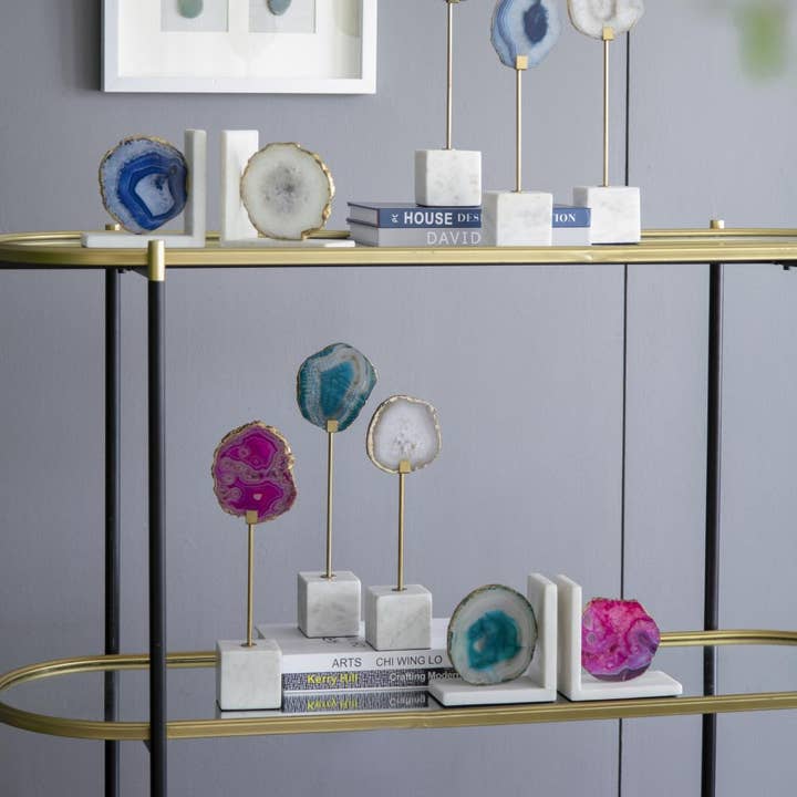 A&B Home Group Inc. - Wholesale Bookend - S/2 5.5x3x5.5" Polished Pink Agate and Marble Bookends11