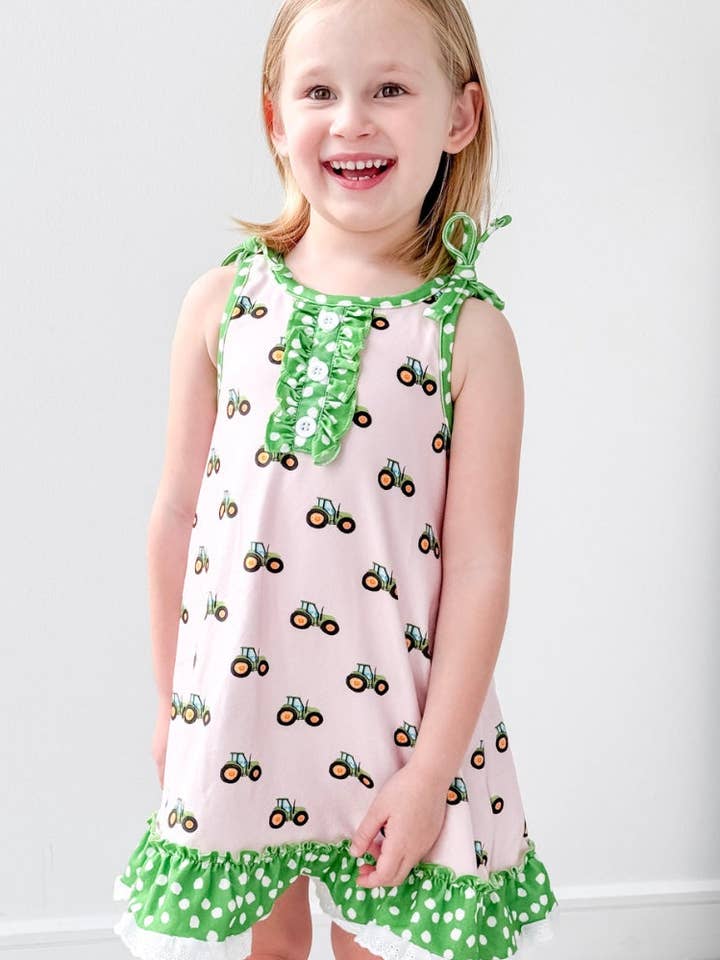 Vestido con mecheros, tractores en color rosa para venta al por mayor de Sugar Bee Clothing