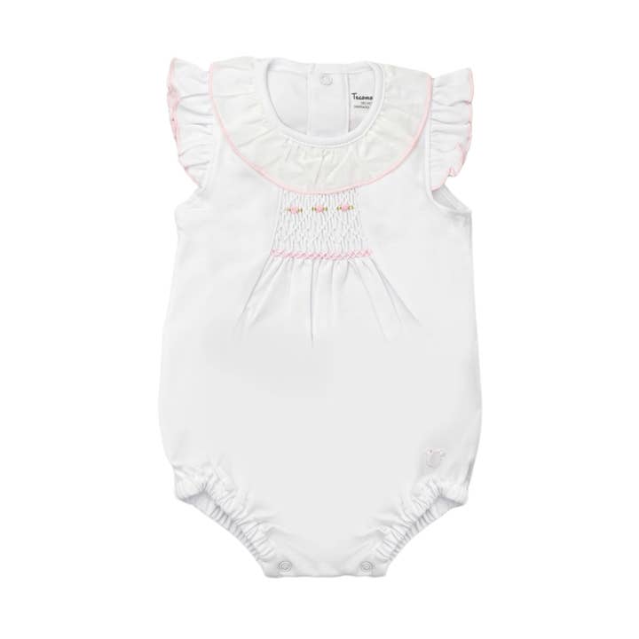 Smock Romper Pima Sem Mangas, Branco e Rosa por atacado de Tecomoabesos