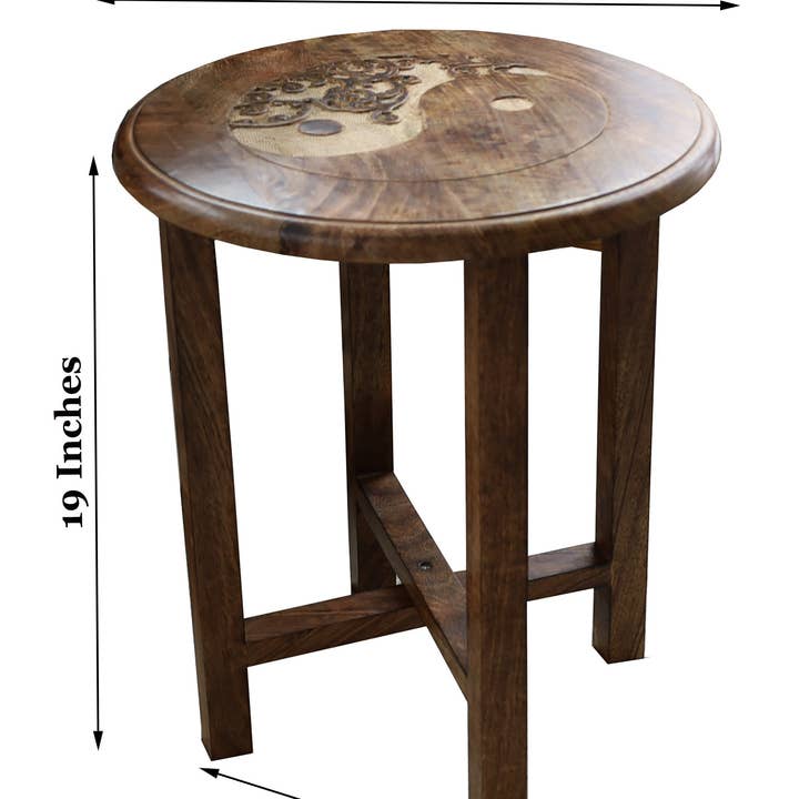 Lungta Imports - Wholesale Vase - Hand Carved Wooden Round Meditation Table. Altar Table. Prayer Table. Puja. Shrine Table . Side or End Table 19 Inches High8