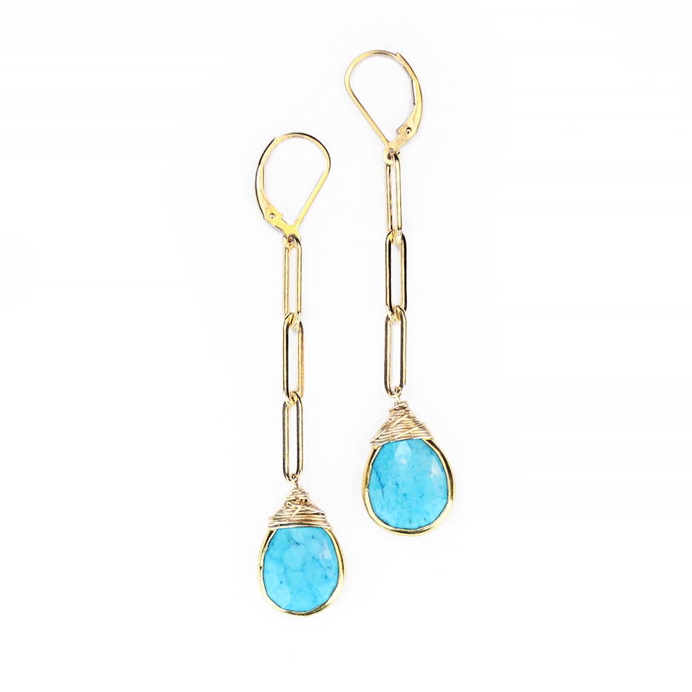 REMOVED BRAND - Wholesale Hoop Earrings - Blue Turquoise Paperclip Linear Earrings0