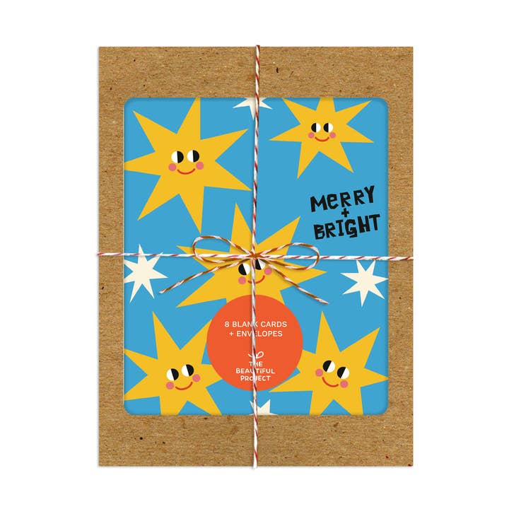 Niedliche Frohe & Helle Sterne Weihnachtskarten-Boxset mit 8 Karten für den Großhandel von The Beautiful Project