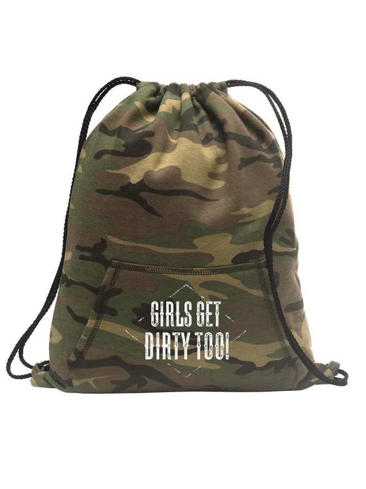 Dirt Roads Fleece Cinch Bag - Camo for wholesale by Off Road Vixens Clothing Co.