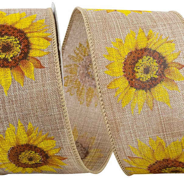 Sunflower Linen Wired Edge, 2-1/2 In, 10 Yards for wholesale by RELIANT RIBBON