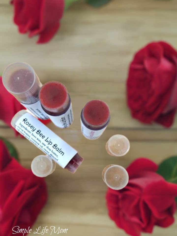 ROSEY BEE LIP BALM - all natural, tinted red lip balm with peppermint essential oil, red lip tinted moisturizer, lip stain for wholesale by Simple Life Mom