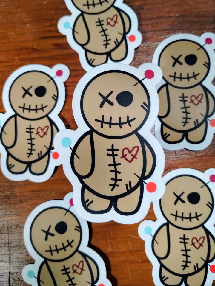 Cute Voodoo Doll Sticker, Halloween Vibes, Waterproof Decal for wholesale by The Crafty Bookworm3