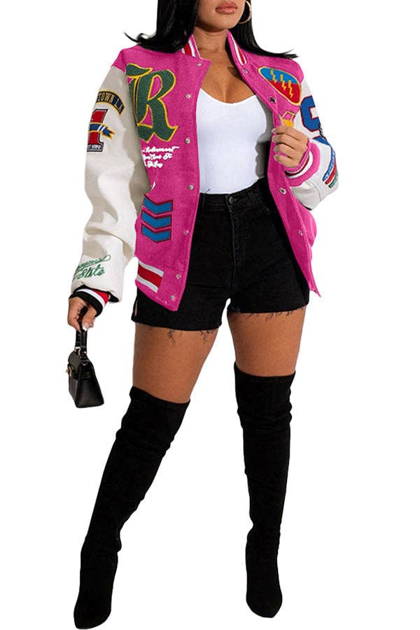 MB Fashion Wholesale - Wholesale Varsity/Baseball Jacket - Women's - MB FASHION BOLD PRINTED THIN VARSITY JACKET 3667LY6