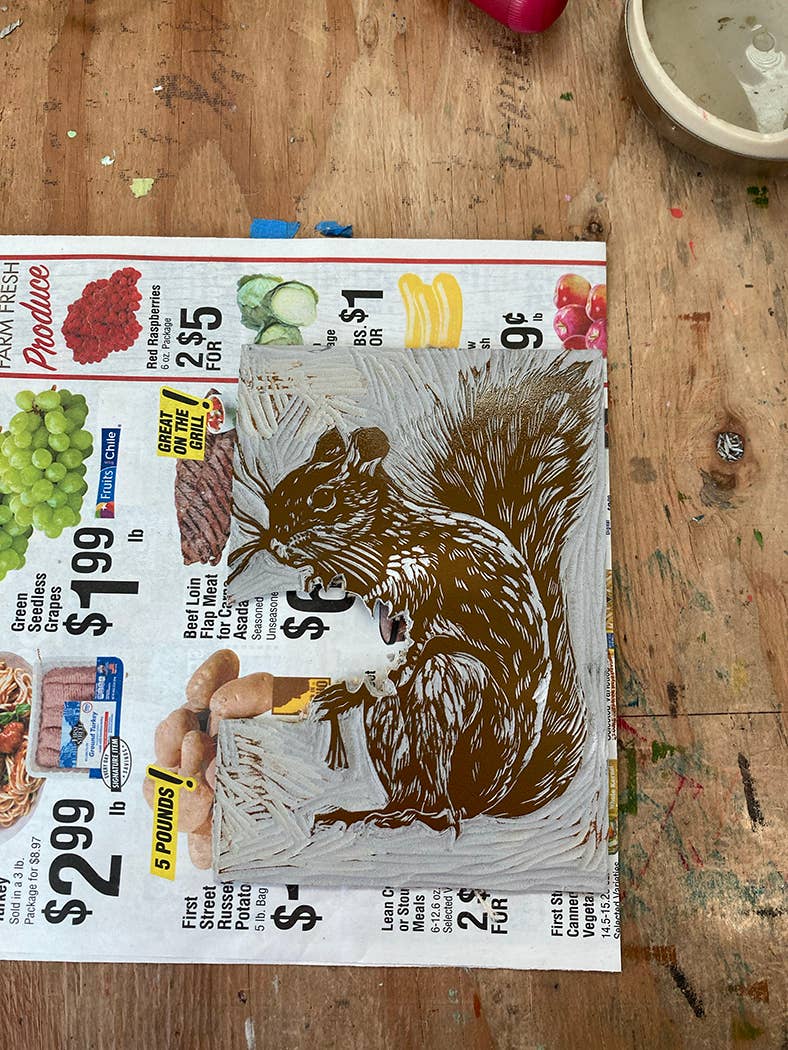 Kathie Studio – Großhandel Grußkarten für den Alltag – Eichhörnchen-Blockprint-Grußkarte3