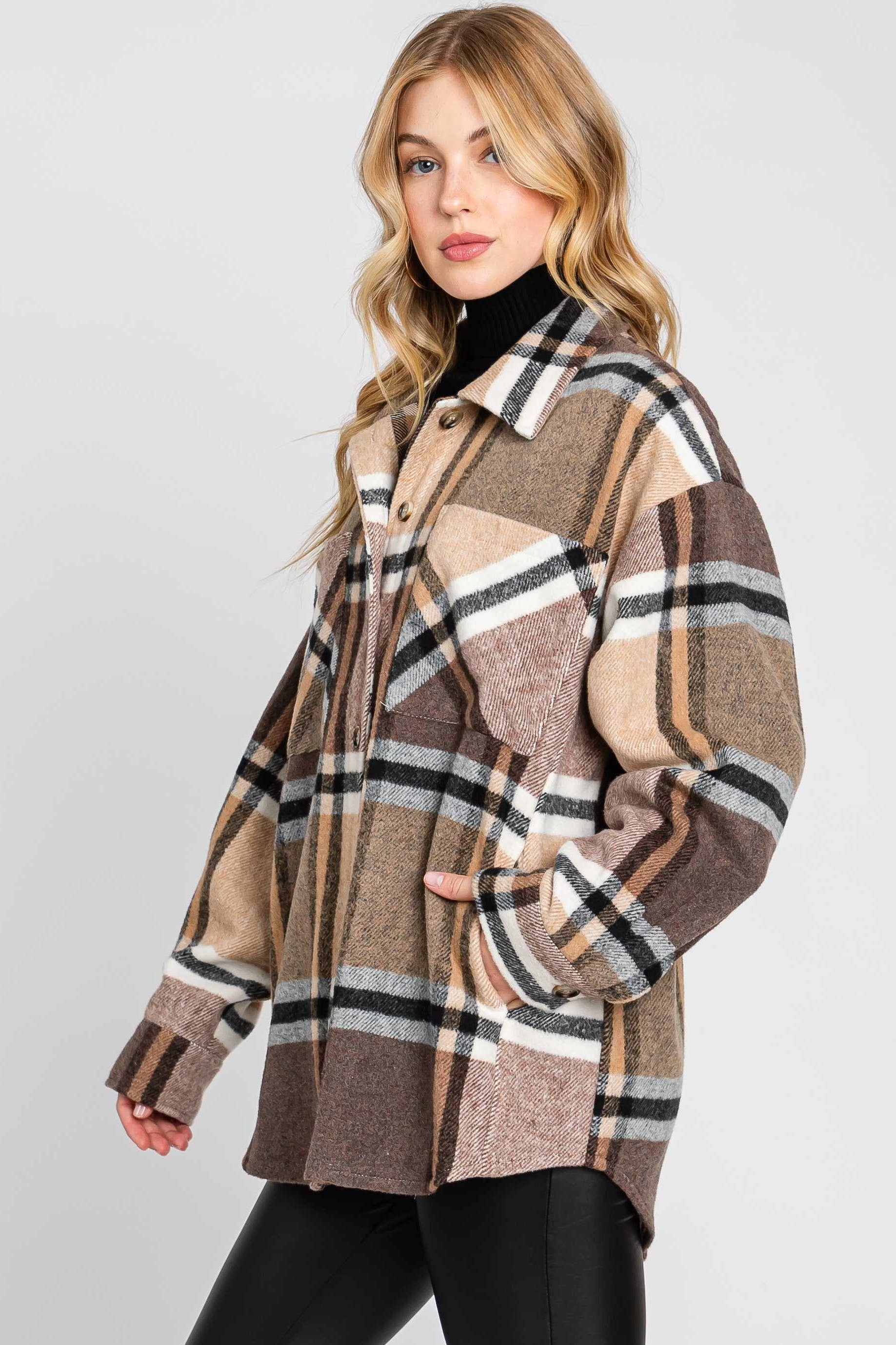 ELLEBORN - Wholesale Shirt Jacket/Shacket - Women's - Plaid Button Down Jacket 3410T-A110