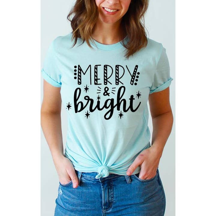 Merry and Bright Stars Stripes Holiday Graphic Tee for wholesale by Select Apparel