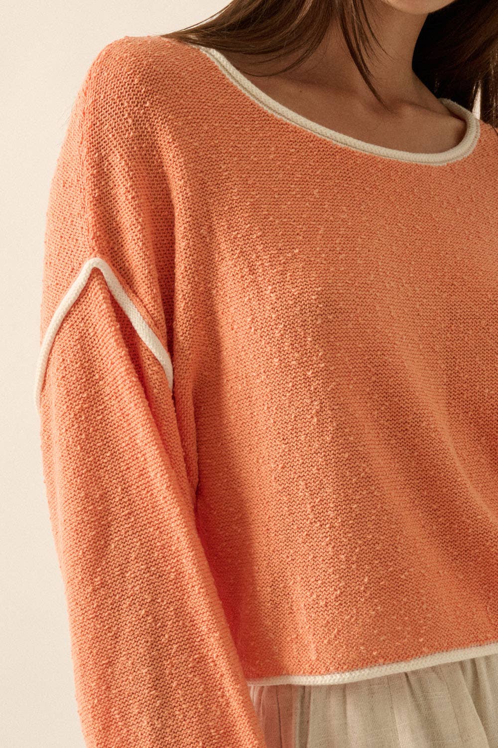 Promesa USA - Wholesale Knit Sweater - Women's - Loose Knit Boat Neck Exposed Seam Crop Sweater73