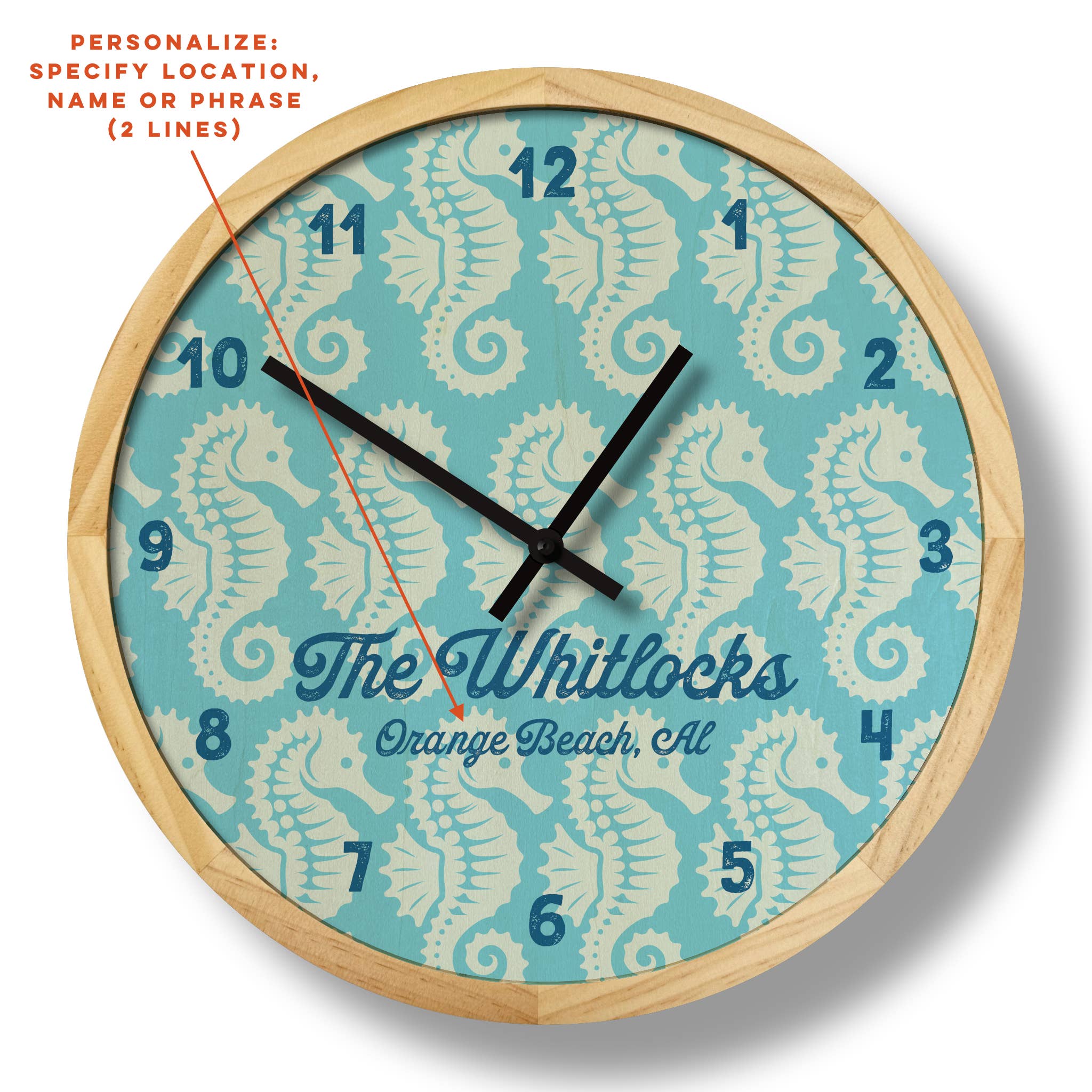 Local Time Clock Co. - Wholesale Muurklok - Gepersonaliseerde Seahorse wandklok - 12" diameter2