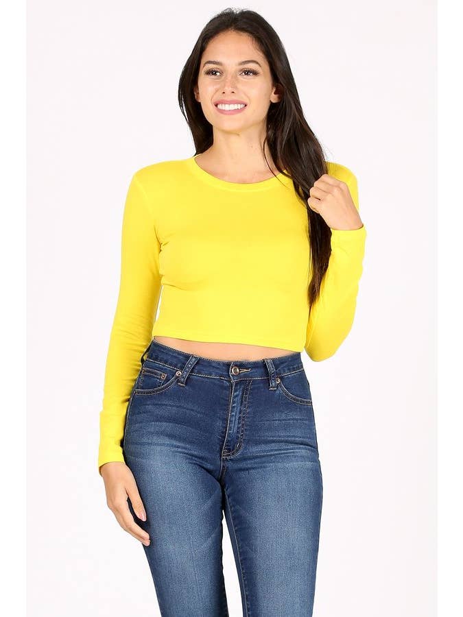 Color 5 - Wholesale T-Shirt - Women's - Solid color cotton spandex cropped long sleeve t shirt19