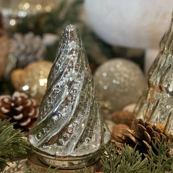 Collins Painting & Design - Wholesale Christmas Decoration - CL-2416 - Sm. Silver Swirl Christmas Mercury Glass Tree