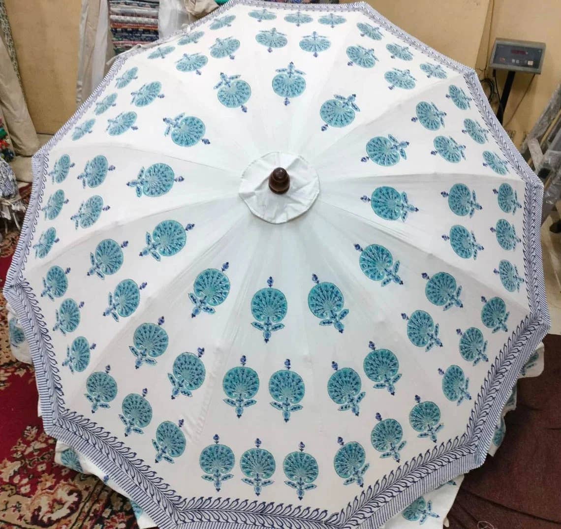 Bhawana Handicrafts - Wholesale Patio Umbrella - 5 Piece Lot, Garden Umbrella Indian Floral Patio Parasol