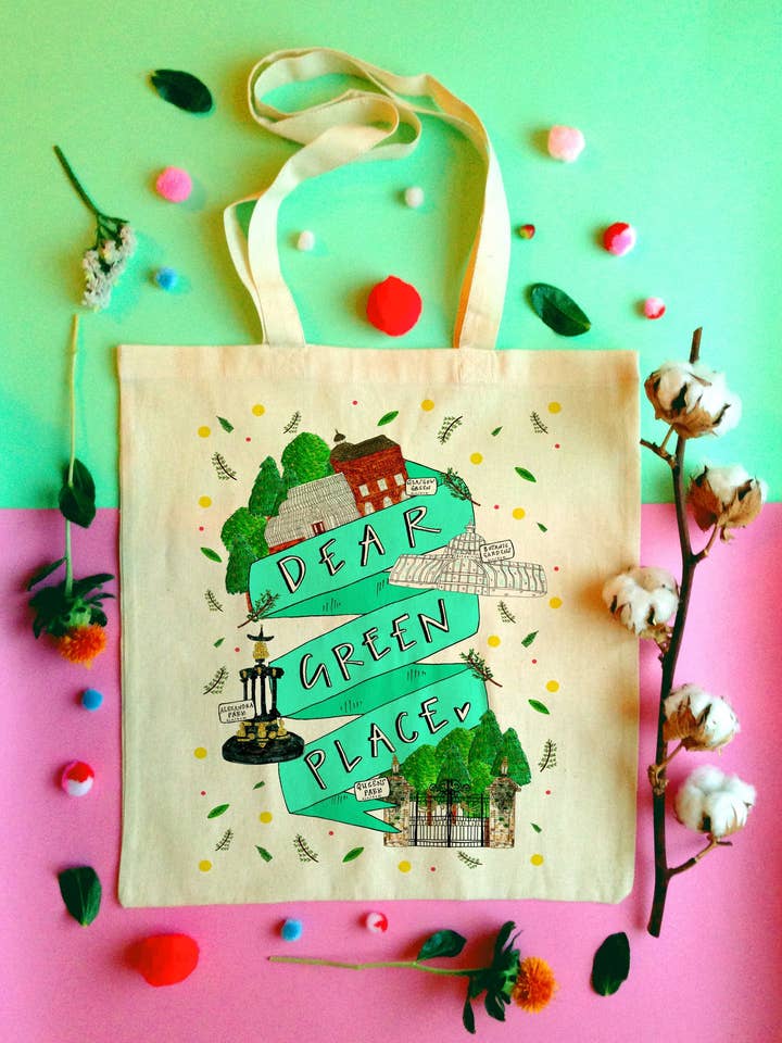 Dear Green Place Glasgow Tote Bag for wholesale by Claire Barclay Draws