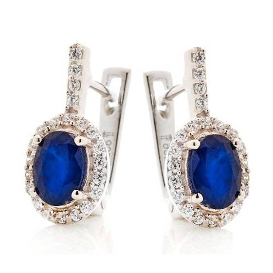 Sapphire and zirconia drop earrings, silver for wholesale by OPALOOK France