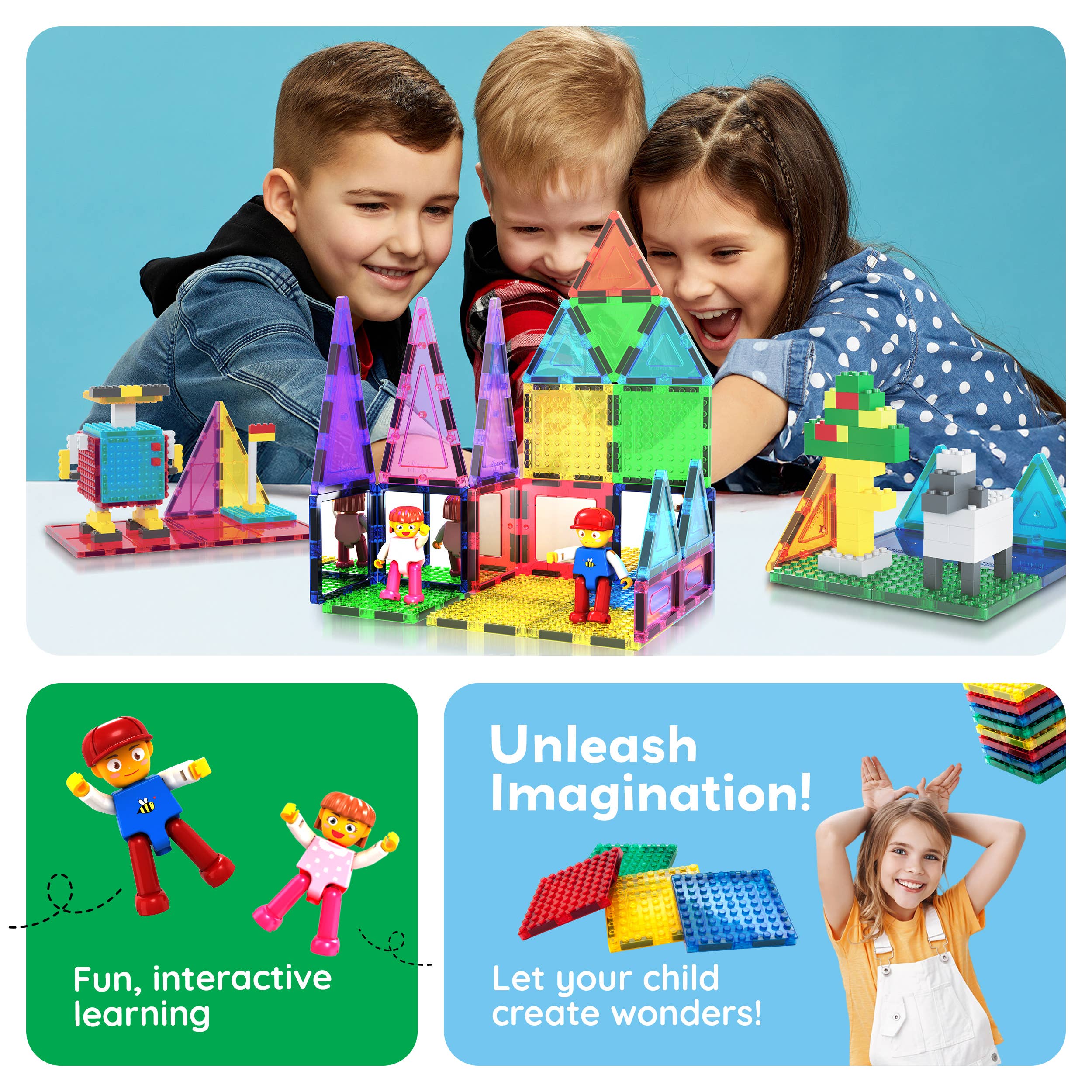 PicassoTiles - Wholesale Building Set - Kids - PicassoTiles 63pc Brick & Magnetic Tile Building Set4