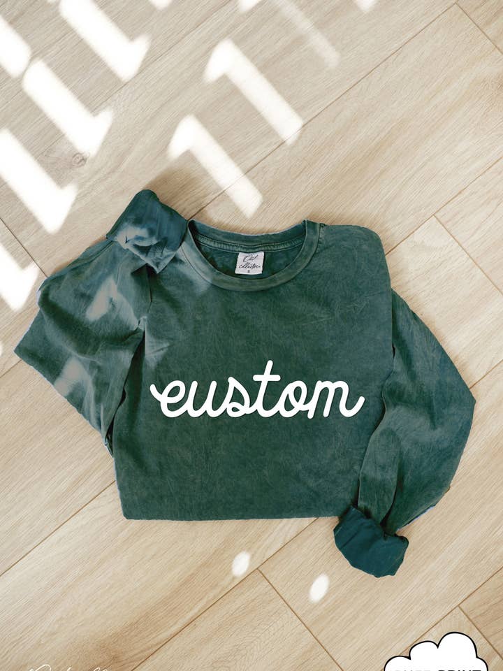 CUSTOM PUFF Mineral Washed Long Sleeve Graphic Top for wholesale by OAT COLLECTIVE