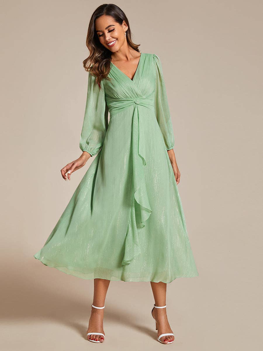 Ever-Pretty - Vente Robe de soirée – femme - Robe scintillante en mousseline pour invitée de mariage à manches longues38