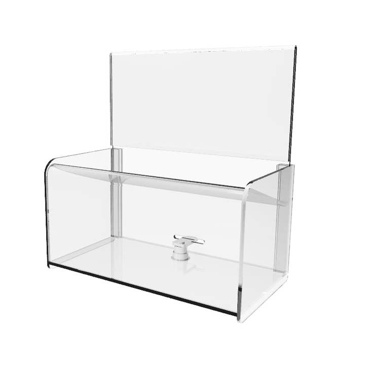 FIXTUREDISPLAYS - Wholesale Money/Piggy Bank - Clear Acrylic Plexiglass Donation Box with Easy Drop Funnel 12178