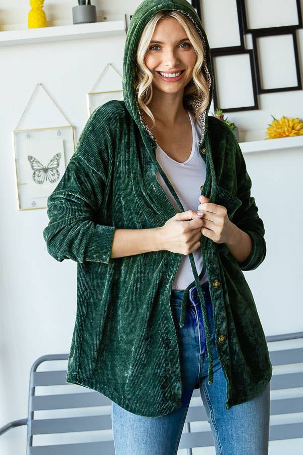 7th Ray - Venta al por mayor Sobrecamisa - Mujer - Chaqueta con capucha y cordón, forrada, de chenilla con estampado animal T49645