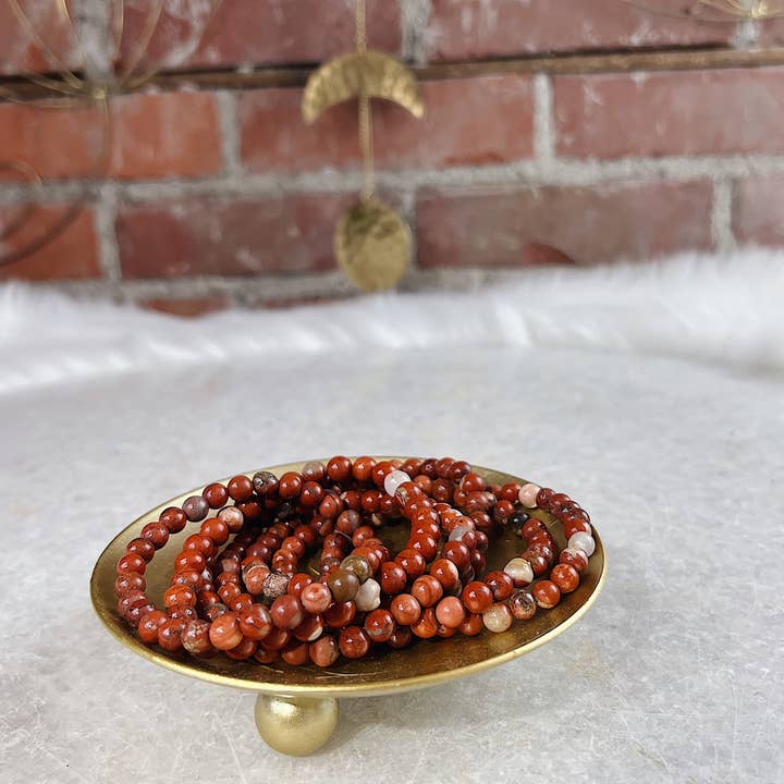 Pulsera de piedra redonda de jaspe rojo elegida intuitivamente para venta al por mayor de Wild Alabaster