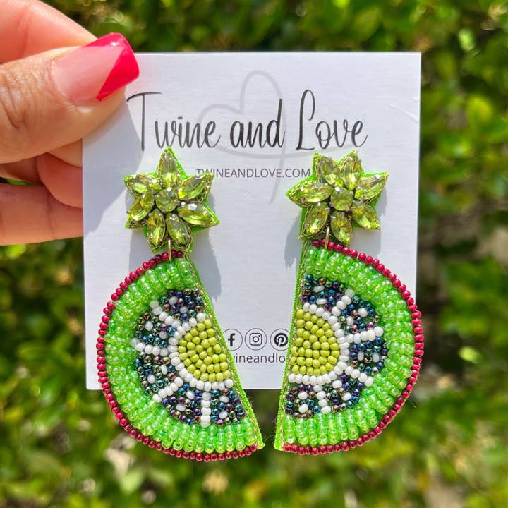 Twine and Love - Wholesale Dangle Earrings - Kiwi Beaded Earrings