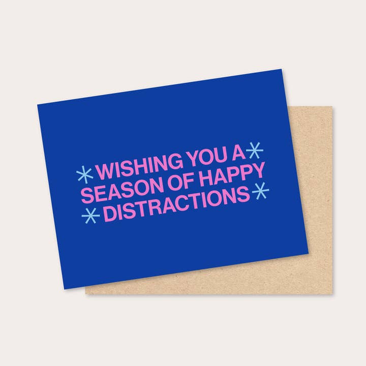 happy distractions holiday greeting card for wholesale by Gab Art & Design