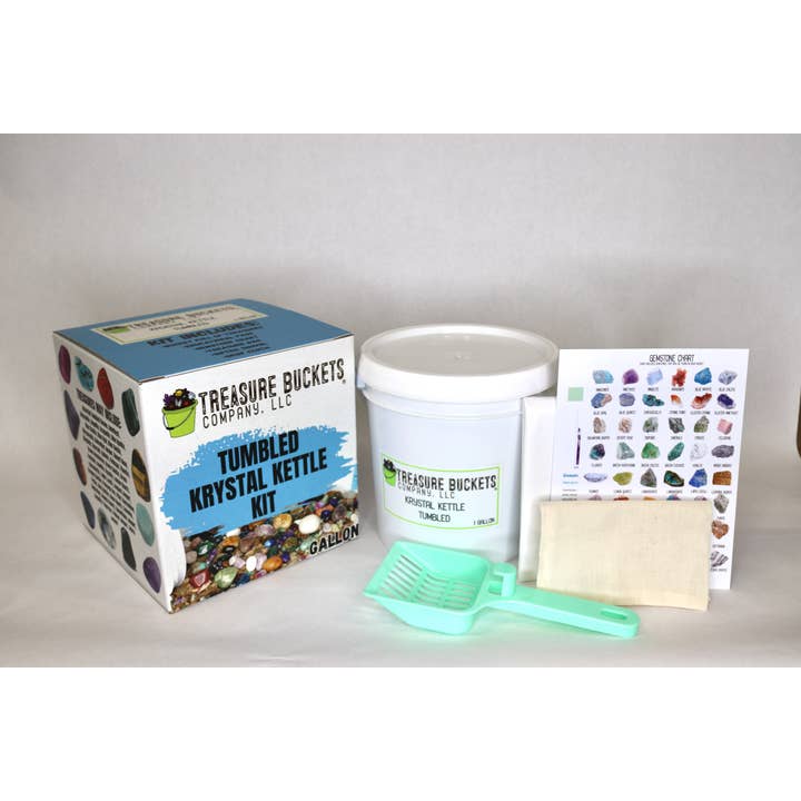 Tumbled Krystal Kettle Gem Mining Bucket Gallon Kit - Gems for wholesale by Treasure Buckets Co., LLC