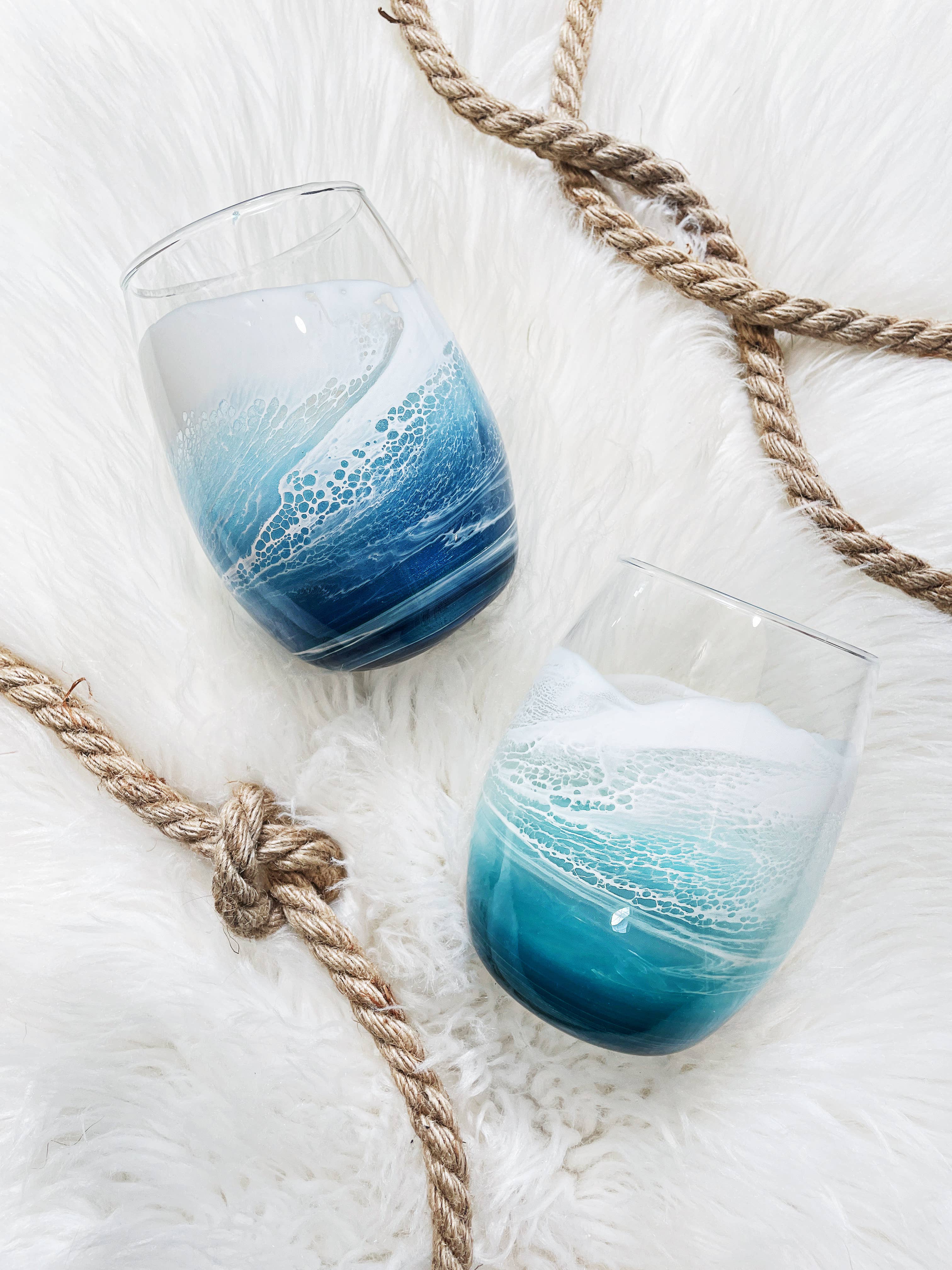 Sam + Sea Artistry - Wholesale Wine Glass - Beach Waves Wine Glass - Coastal Kitchen1