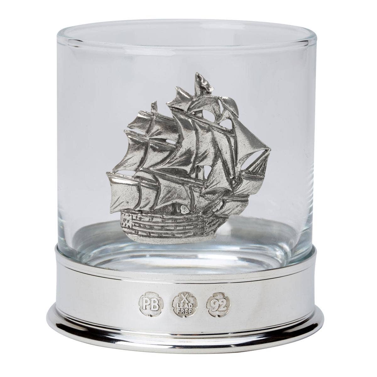 Nauticalia - Wholesale Drinking Glass/Cup - Pewter-mounted Whisky Tumbler with HMS Victory Badge0