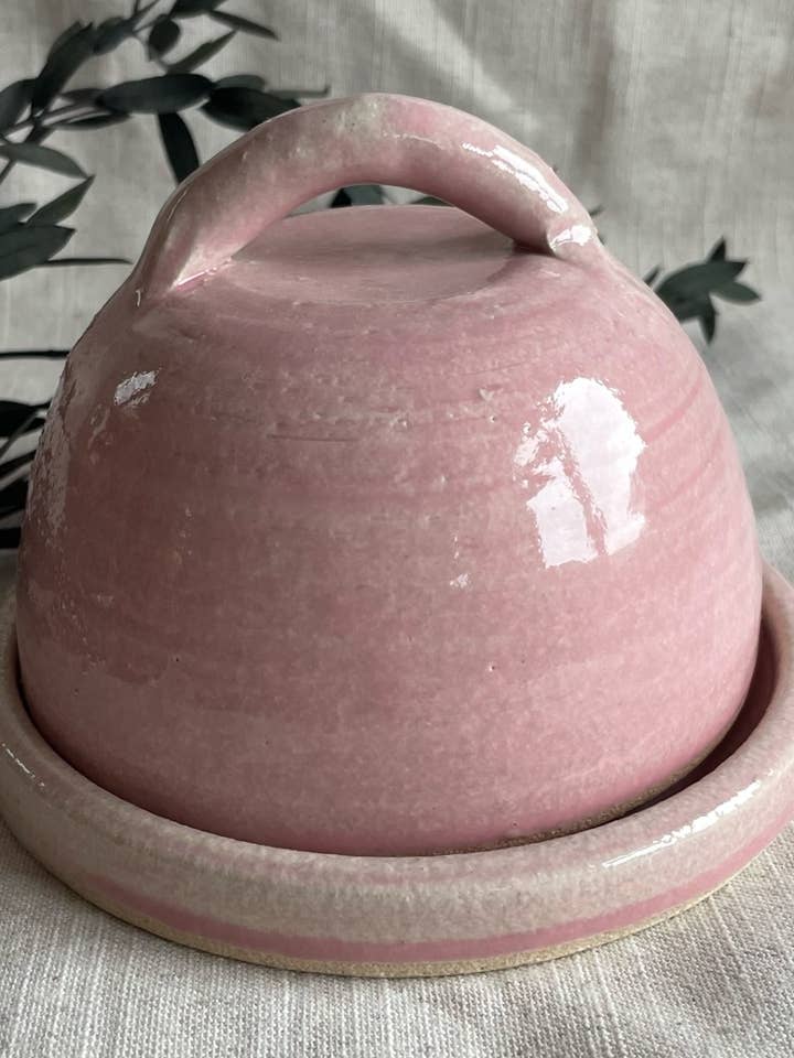 Candy Floss Pink Handmade Ceramic Butter Dish for wholesale by Charlotte Manser Ceramics