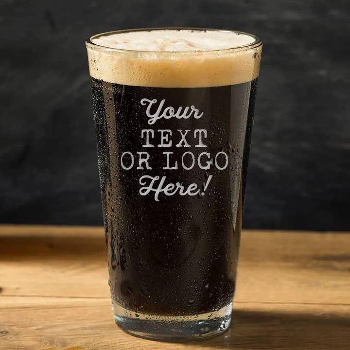 Custom Logo Pint Glass for wholesale by GrayFoxTradingCo