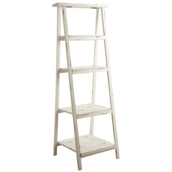 Aubry Gaspard – Engroshandel Fritstående hylde – Foldbar reol i antik hvidt træ med 5 niveauer