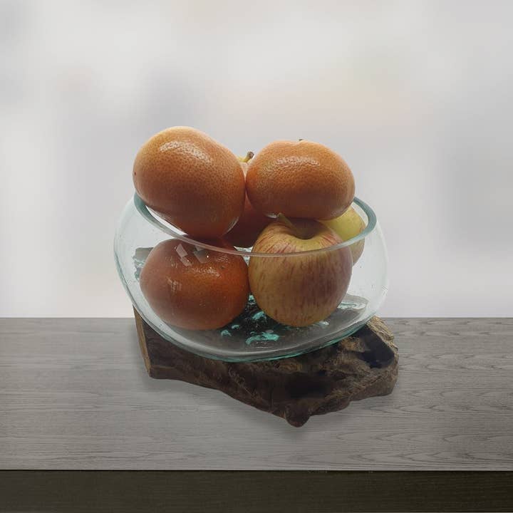 VIE - Wholesale Vase - Molten Glass on Balinese Gamal Wood, Fruit Basket, 15cm3