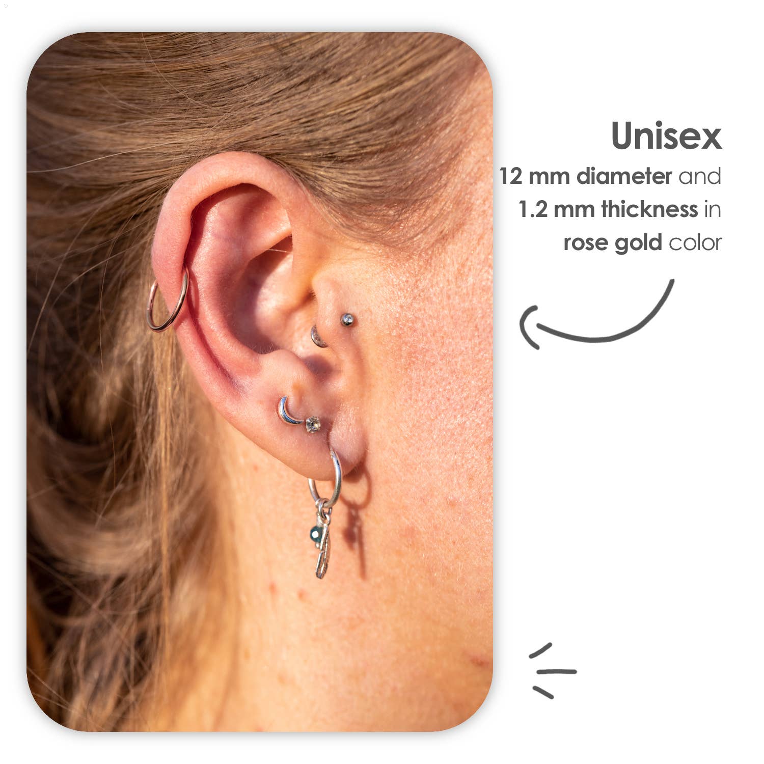 MATTISE - Vendita all'ingrosso Orecchini singoli - Anello Piercing in Acciaio Chirurgico color Oro Rosa7