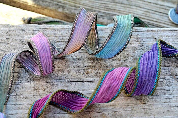 Lavender Beads - Wholesale Woven/Braided Bracelet - Lavender Wrap Bracelet, Purple Glass Flower, Adjustable Silk3