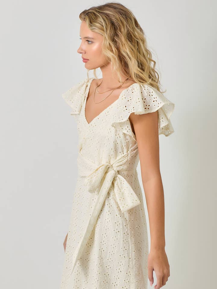 Mystree - Wholesale Dress - Women's - 61052 Surplice Neck Flutter Sleeve Tie Dress