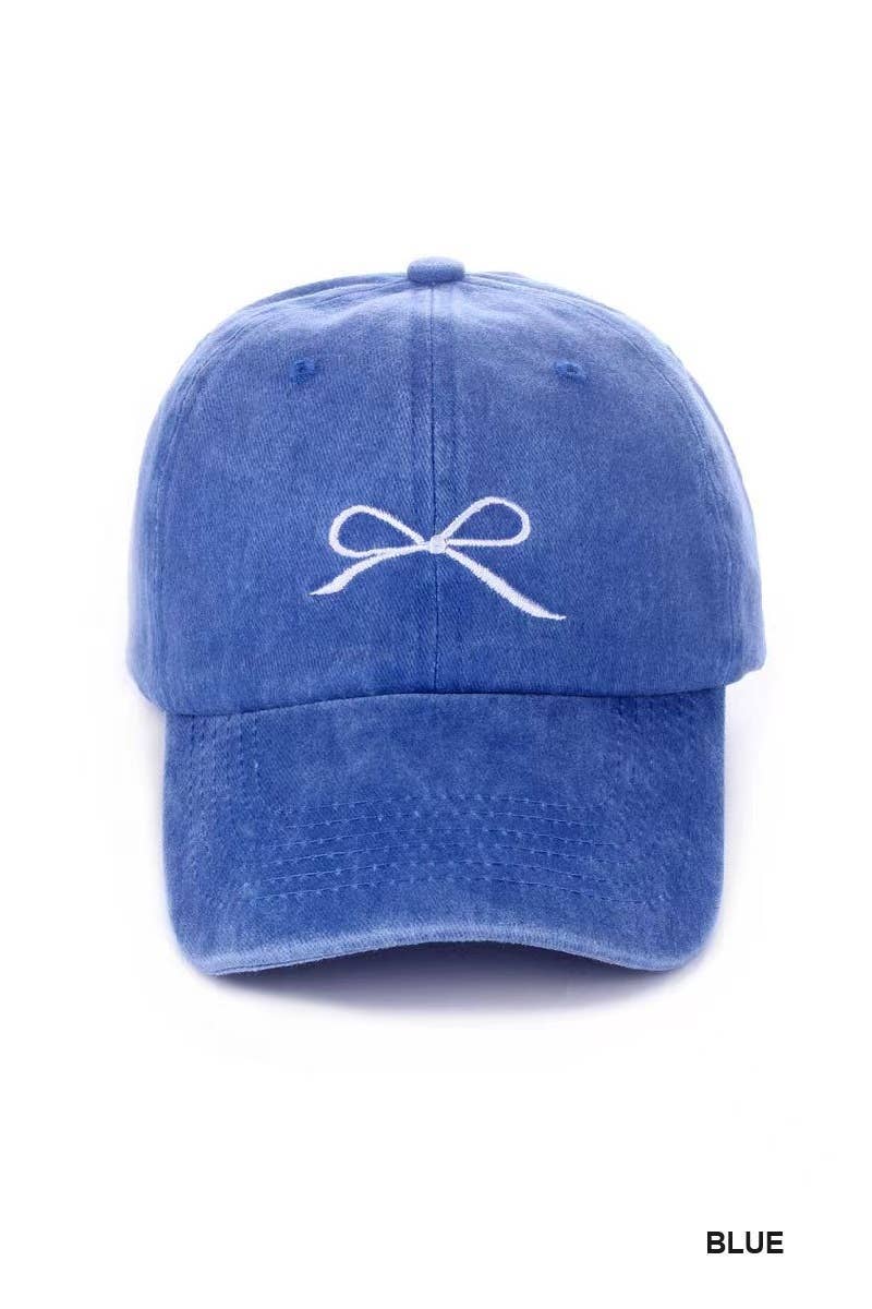 Vanilla Monkey - Wholesale Baseball Cap - Women's - Coquette Ribbon Bow Embroidery Washed Hat1