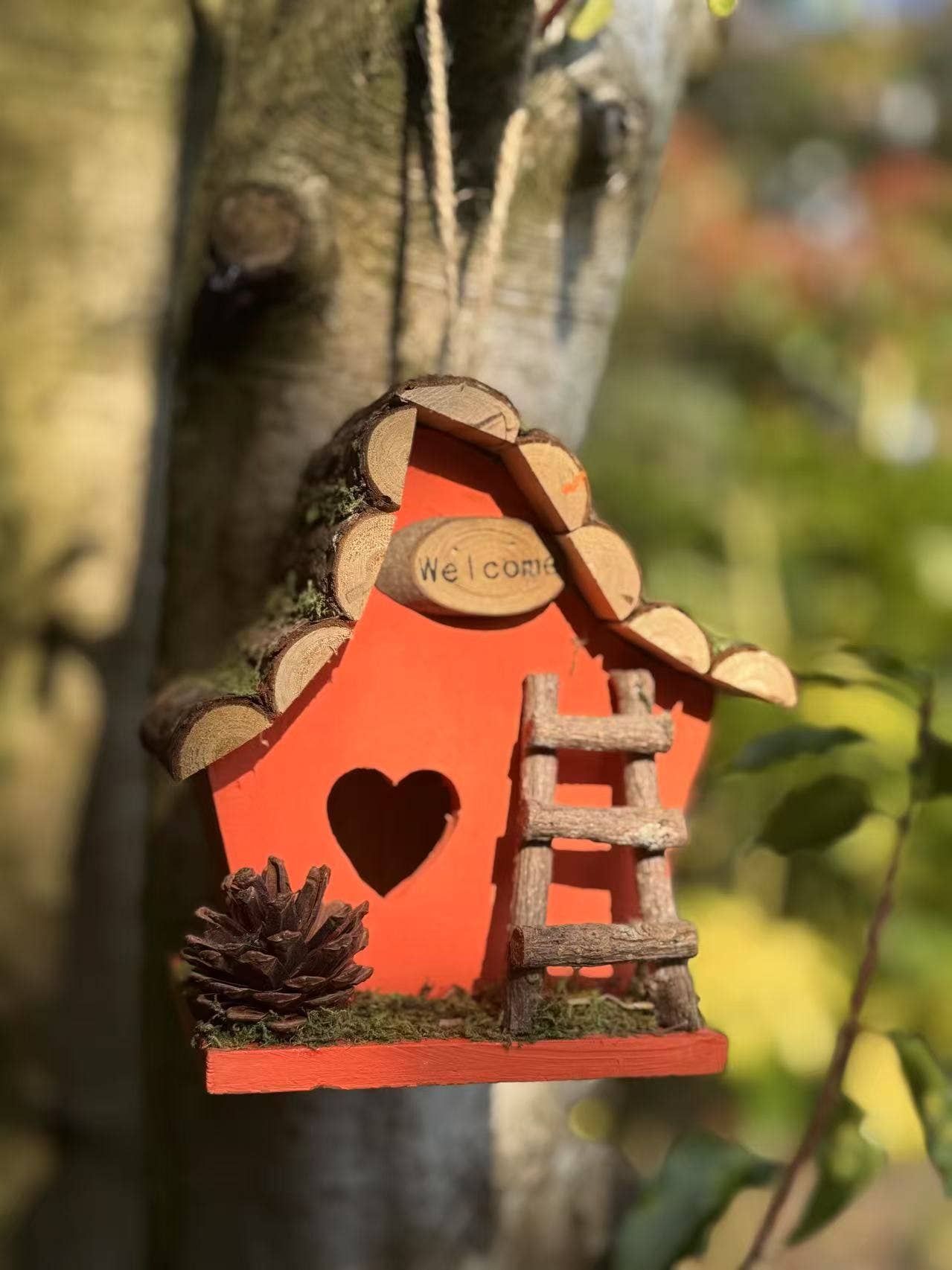 Marissa's Gifts - Wholesale Bird House - Handmade wooden coloured birdhouse hut with adorable heart shaped bird hole and ladder. The measurements are 17 x 11.5 x 17cm6