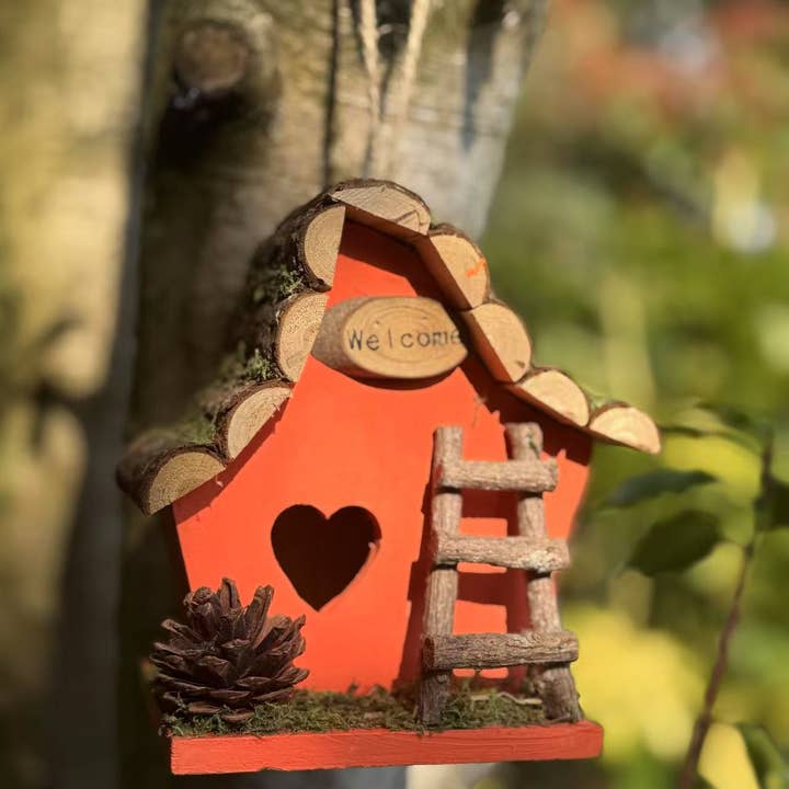 Marissa's Gifts - Wholesale Bird House - Handmade wooden coloured birdhouse hut with adorable heart shaped bird hole and ladder. The measurements are 17 x 11.5 x 17cm6
