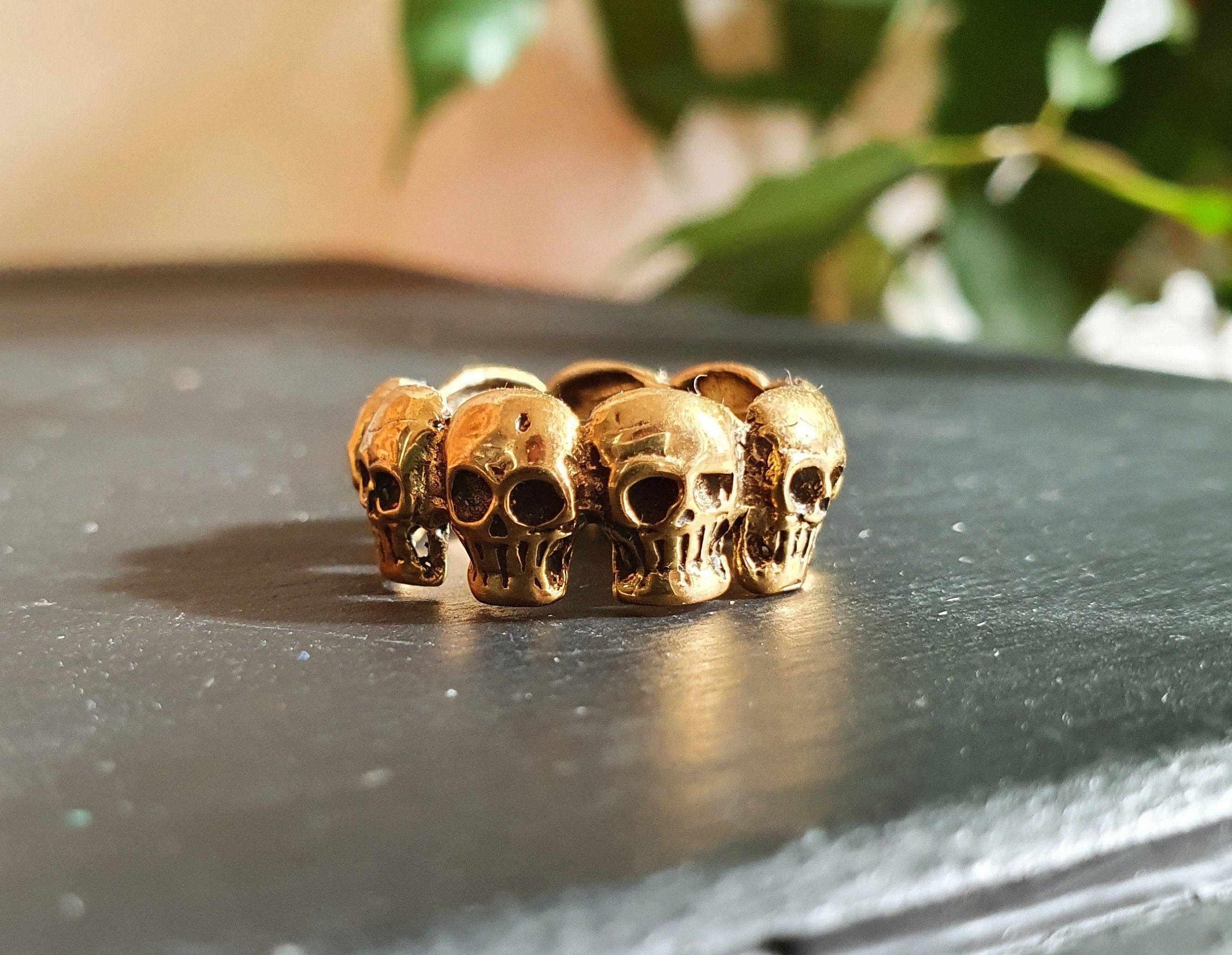 Kaali Boutique - Wholesale Band/Stacked Ring - Skulls Brass Ring / Punk / Steampunk / Goth / Rock n Roll / Boho /  Bohemian / Rustic / Tribal / Gypsy / Festival / Festival / Heavy Metal0